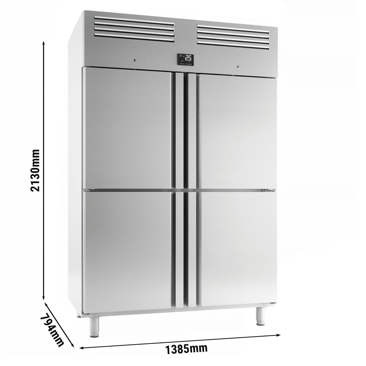 Kühlschrank Edelstahl Premium PLUS - GN 2/1 - 1240 Liter - mit 4 Halbtüren