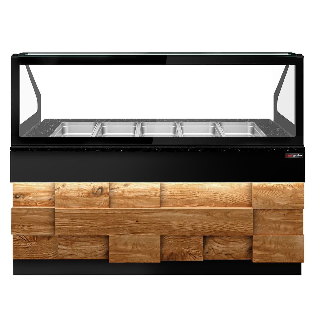 Saladette TORONTO - 2000mm - Holzfront - 3 Türen - für 5x GN 1/1 - schwarze Granit-Arbeitsplatte