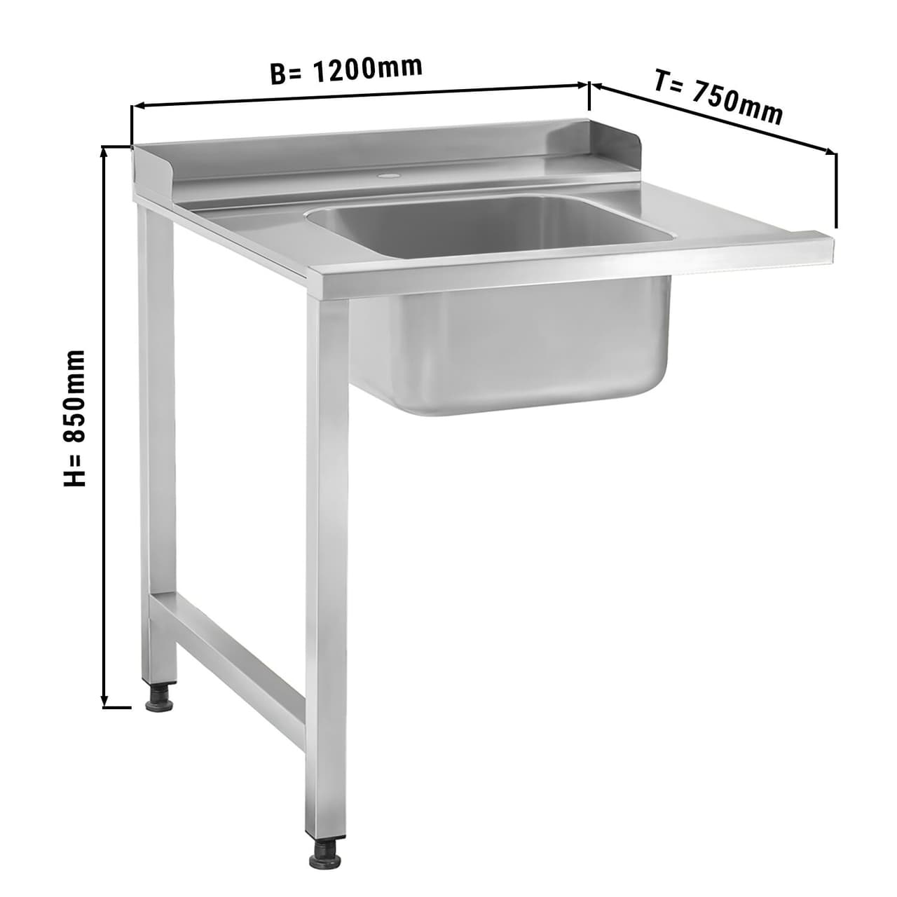 Zulauftisch - 1200mm - Anbau links - mit 1 Becken