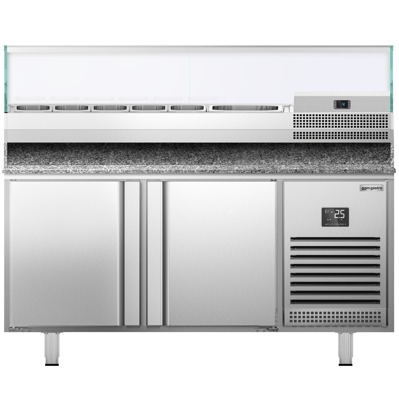 Pizzakühltisch Premium PLUS - 1783x800mm - mit 2 Türen - inkl. Kühlaufsatzvitrine - 6x GN 1/3