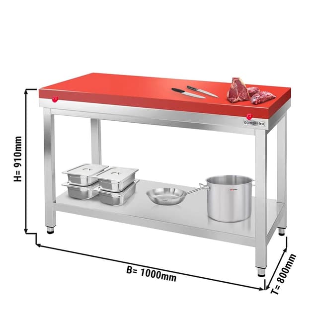 Edelstahl Arbeitstisch PREMIUM - 1000x800mm - mit Grundboden ohne Aufkantung inkl. Schneideplatte