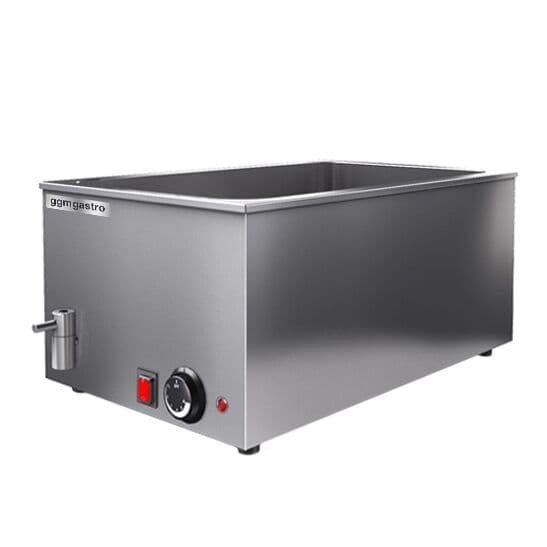 Elektro Bain-Marie - 1,2 kW - für GN 1/1 mit 150mm Höhe: - mit Ablasshahn