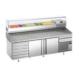 Pizzakühltisch Premium PLUS - 2305x800mm - mit 2 Türen & 6 Schubladen - inkl. Kühlaufsatzvitrine - 10x GN 1/3