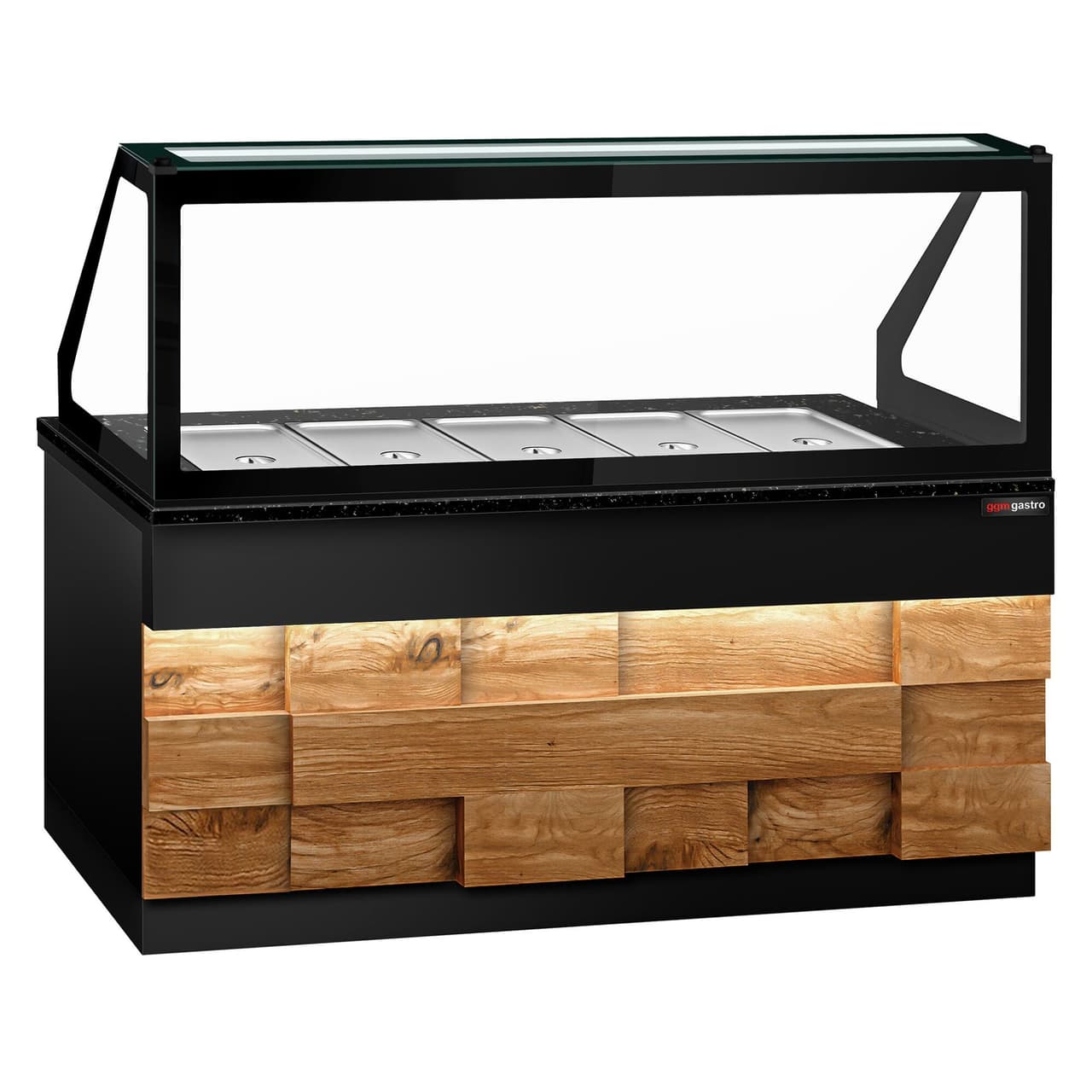 Saladette TORONTO - 2000mm - Holzfront - 3 Türen - für 5x GN 1/1 - schwarze Granit-Arbeitsplatte