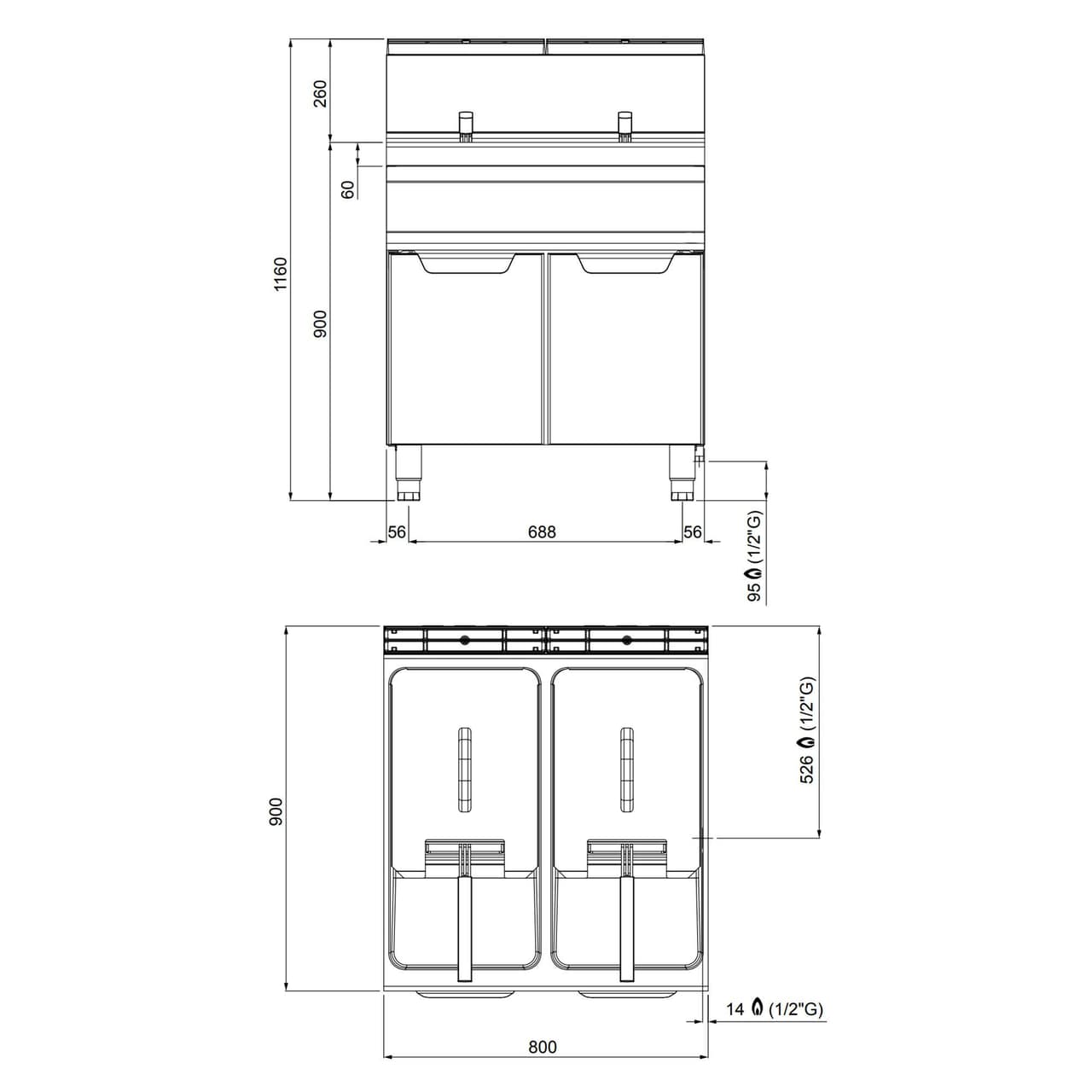 Gas Doppelfritteuse - 20+20 Liter - 35 kW