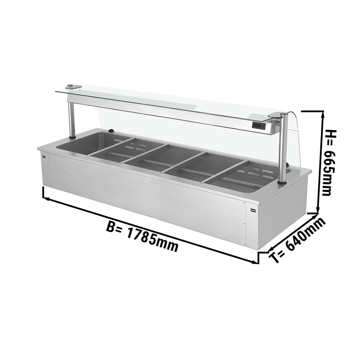 Einbau Bainmarie - 1,8m - 5x GN 1/1 - mit Glas-Hustenschutz