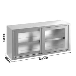 Edelstahl Wandhängeschrank - 1200x400mm - mit Glasschiebetür - 650mm hoch