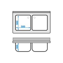 Spültisch ECO - 1200x700mm - mit Grundboden & 2 Becken mittig