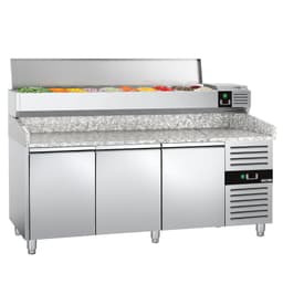 Pizzakühltisch PREMIUM - 2000x800mm - mit 3 Türen - inkl. Kühlaufsatzvitrine - 9x GN 1/3