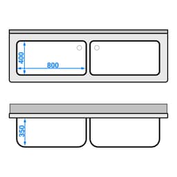 Topfspülschrank - 1800x600mm - mit 2 Becken