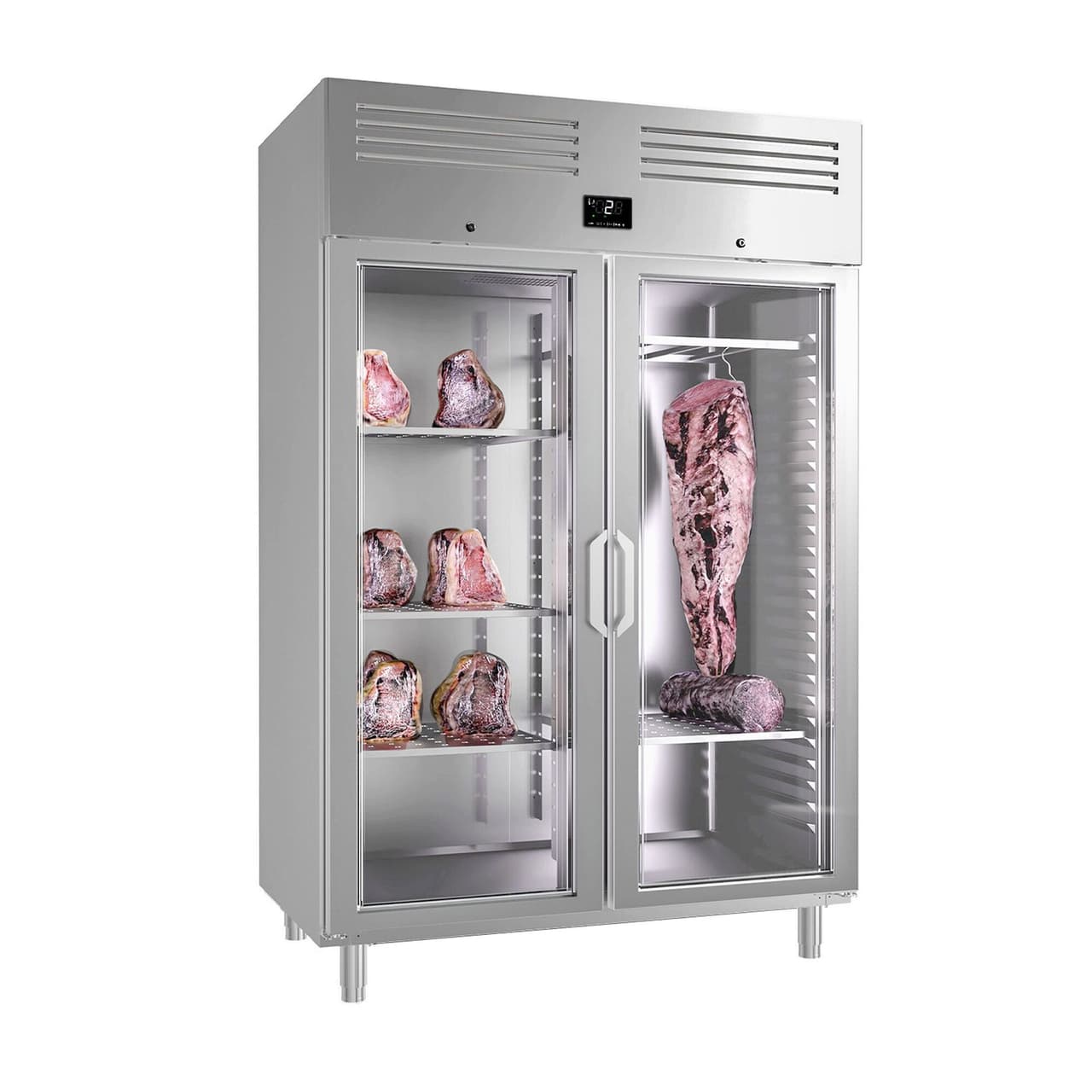 Dry Aging Fleischreifeschrank - 1300mm - mit 2 Glastüren - Edelstahl