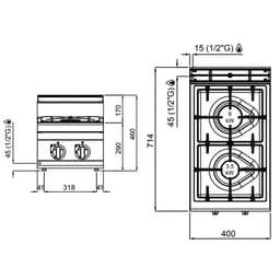 Gasherd - 9,5 kW - 2 Brenner