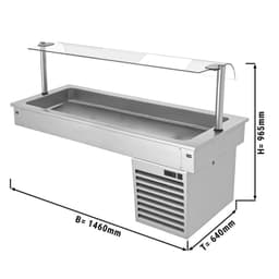 Einbau Kühlwanne - 1,5m - +2 ~ +8 °C - 4x GN 1/1 - mit Glas-Hustenschutz