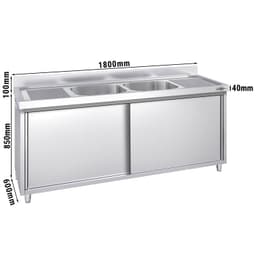 Spülschrank PREMIUM - 1800x600mm - mit 2 Becken mittig