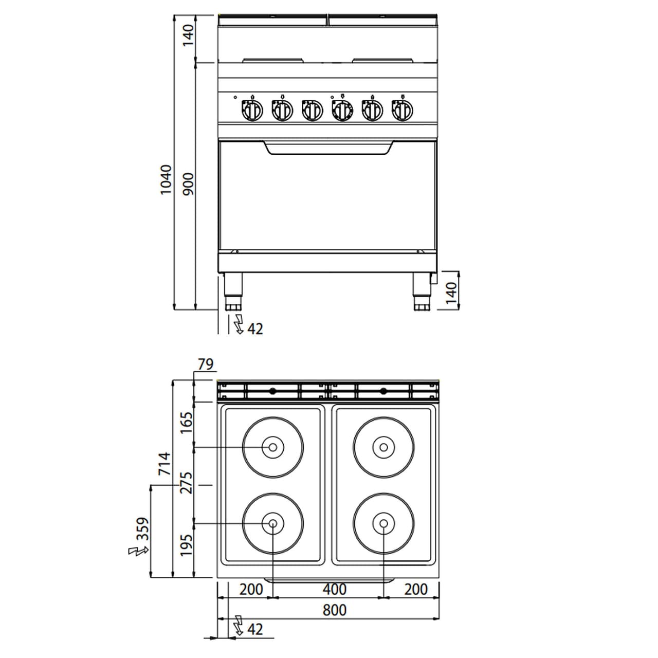 Elektroherd - 10,4 kW - 4 Platten Rund - inkl. Elektrobackofen Statisch - 7,5 kW