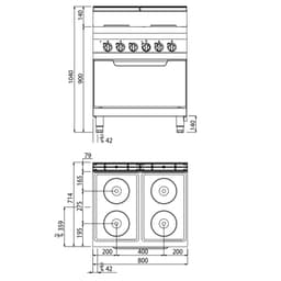 Elektroherd - 10,4 kW - 4 Platten Rund - inkl. Elektrobackofen Statisch - 7,5 kW