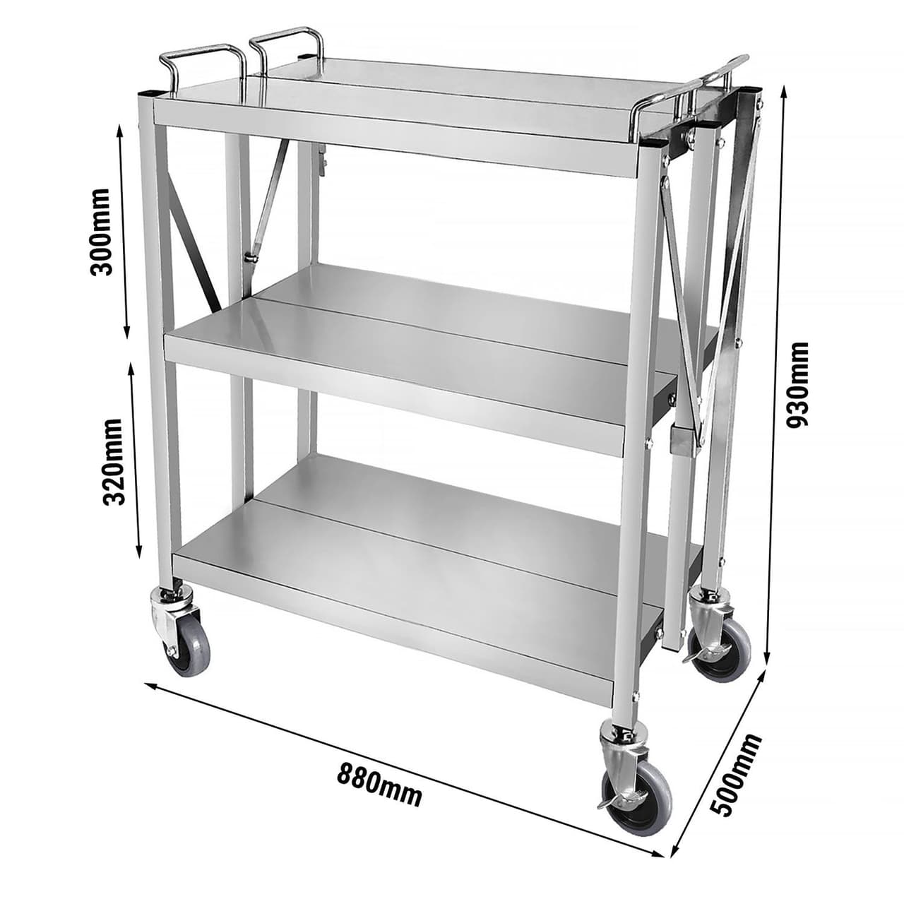 Servierwagen - klappbar - 880x500mm - mit 3 Abstellfächen