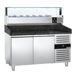 Pizzakühltisch PREMIUM - 1500x800mm - mit 2 Türen - inkl. Kühlaufsatzvitrine LED - 5x GN 1/3 + 1x GN 1/2