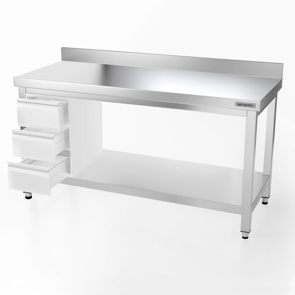 Edelstahl Arbeitstisch PREMIUM - 1600x800mm - mit Grundboden & Aufkantung