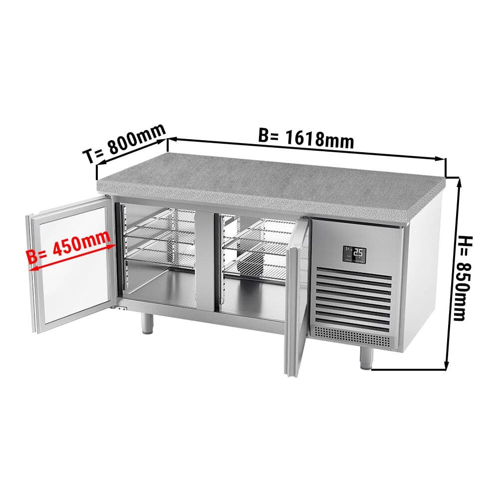 Bäckereikühltisch Premium PLUS - 1618x800mm - mit Durchreiche & Granitarbeitsplatte