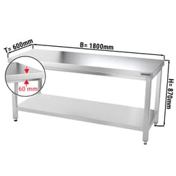 Edelstahl Arbeitstisch PREMIUM - 1800x600mm - mit Grundboden ohne Aufkantung