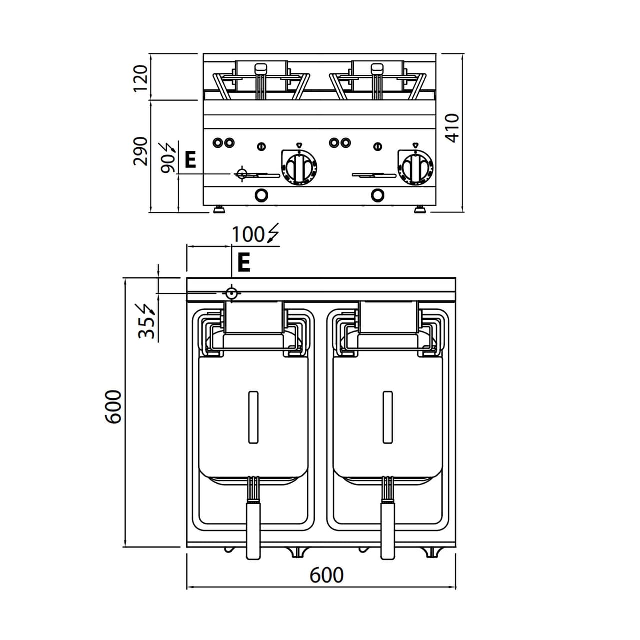 Elektro Doppelfritteuse - 10+10 Liter - 18 kW - inkl. Untergestell