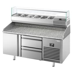 Pizzakühltisch Premium PLUS - 1490x700mm - mit 1 Tür & 2 Schubladen - inkl. Kühlaufsatzvitrine - 6x GN 1/4