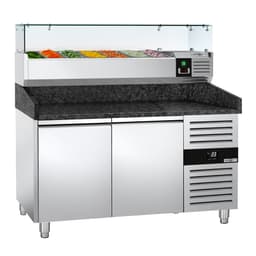 Pizzakühltisch PREMIUM - 1500x800mm - mit 2 Türen - inkl. Kühlaufsatzvitrine - 7x GN 1/4