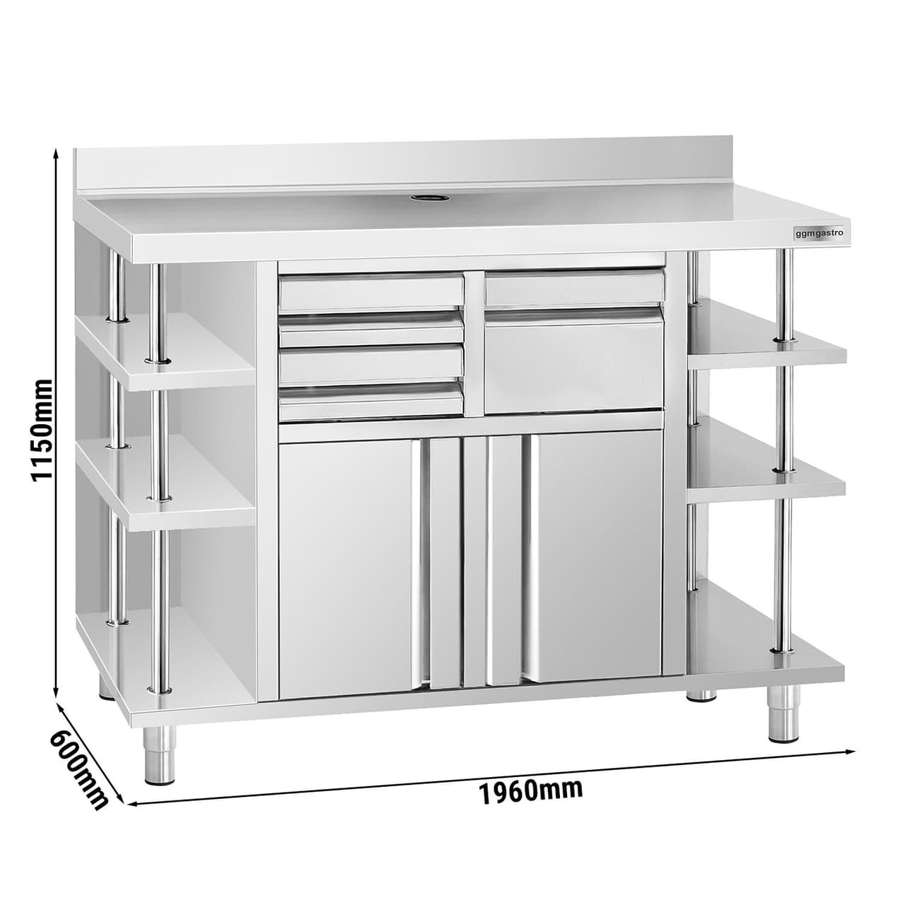 Arbeitsschrank - für Kaffeemaschine - 1960x600mm - mit Ausklopfer, 2 Schubladen, 2 Türen & Aufkantung