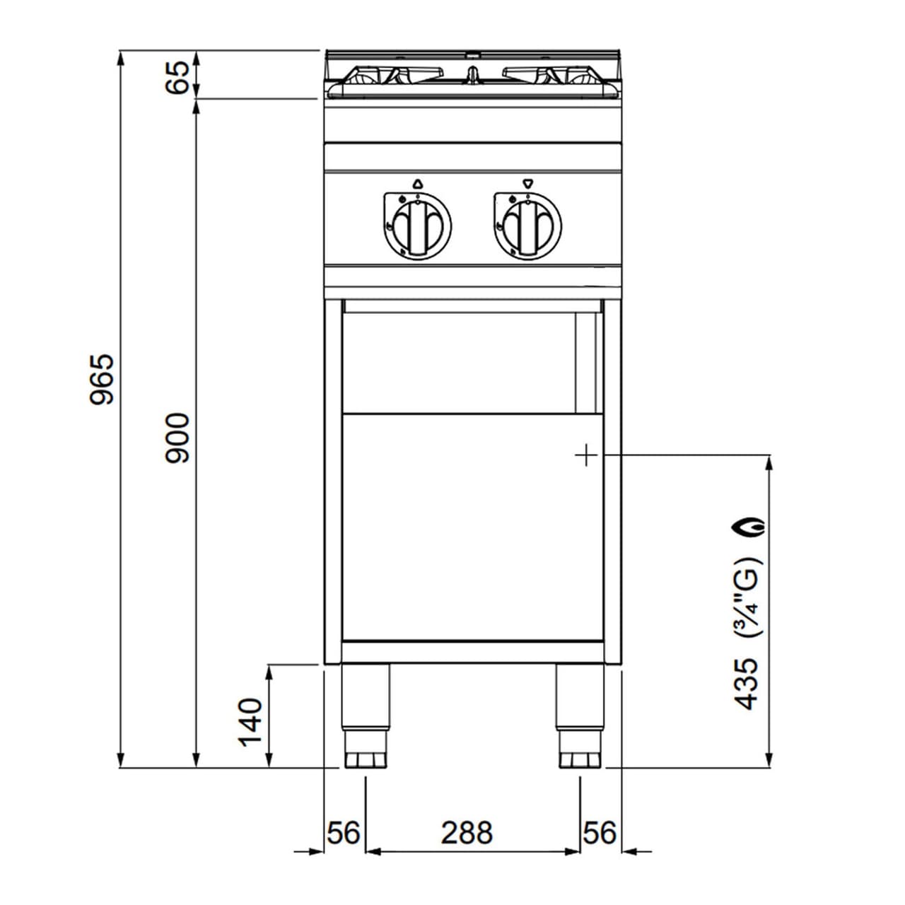 Gasherd - 19 kW - 2 Brenner