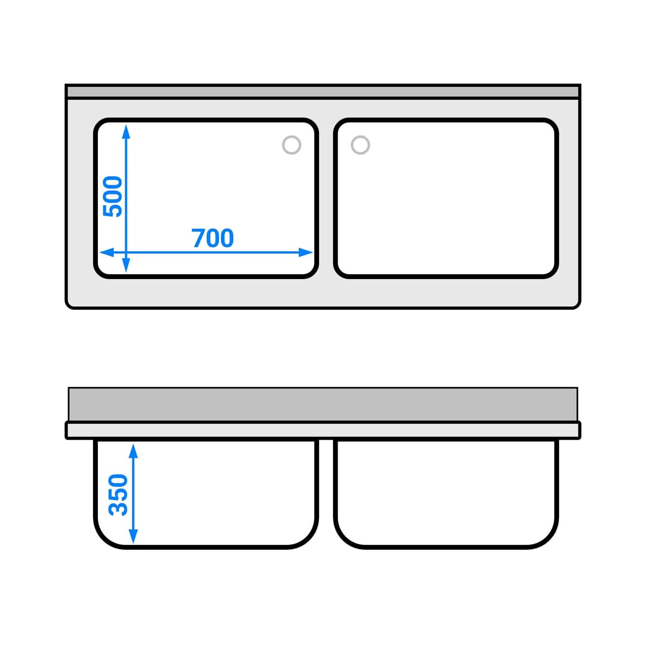 Topfspültisch Premium - 1600x700mm - mit Grundboden & 2 Becken