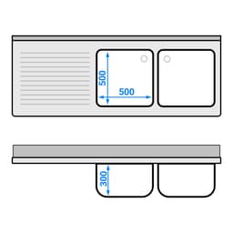 Spülschrank - 1800x700mm - mit Abfallbehälter & 2 Becken rechts