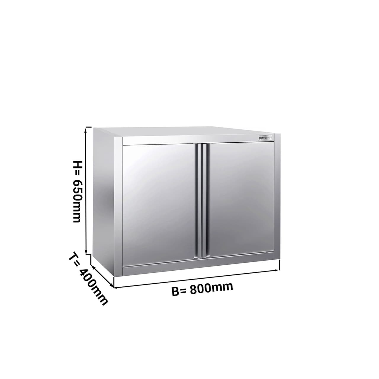 Edelstahl Wandhängeschrank PREMIUM - 800x400mm - mit Flügeltür - 650mm hoch