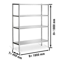 Edelstahlregal PREMIUM - 1800x490mm - mit 4 Ablagen (VERSTELLBAR)