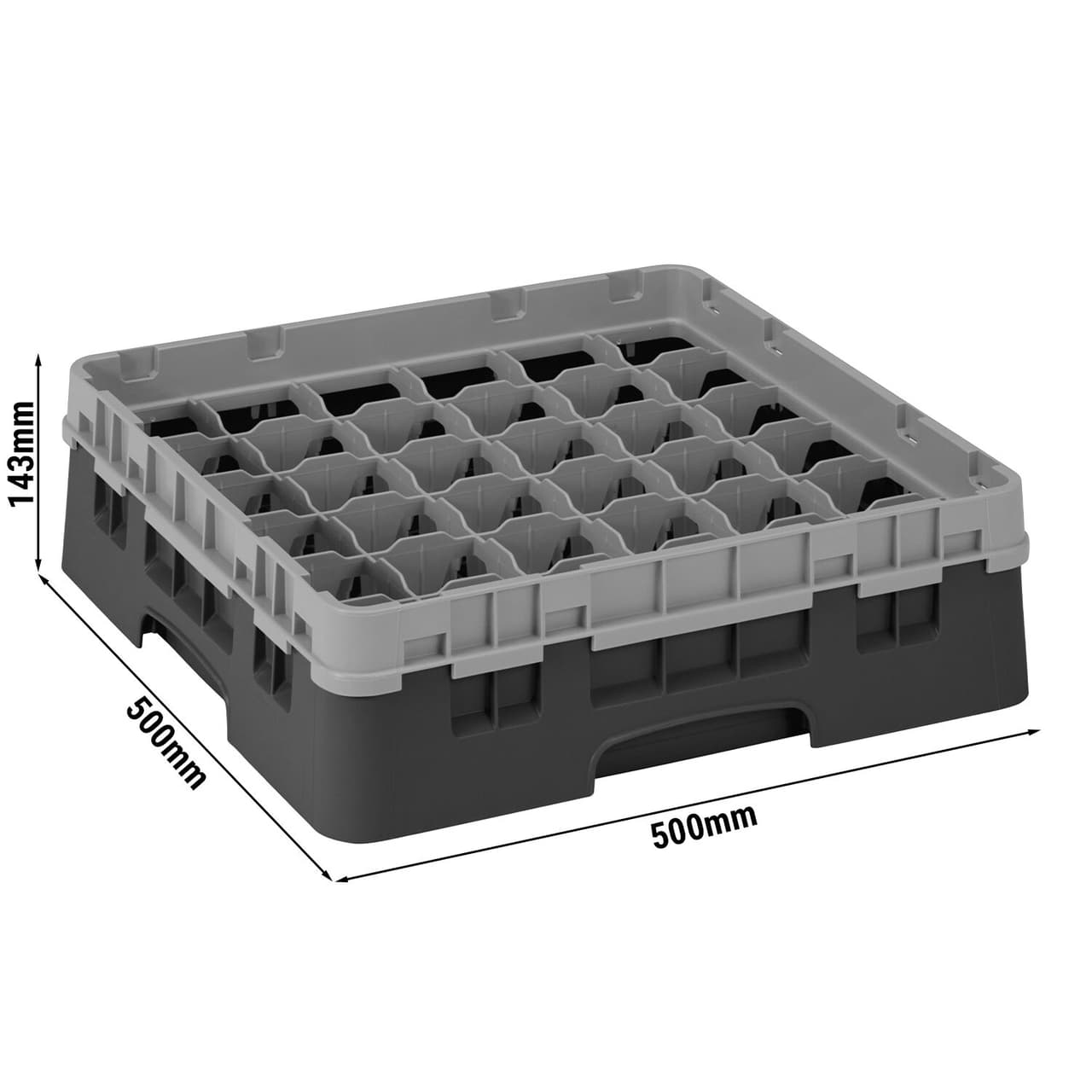 CAMBRO | CAMRACK® - Gläserspülkorb 1/1 - 36 Fächer - mit 1 Extender - 500x500mm - Schwarz