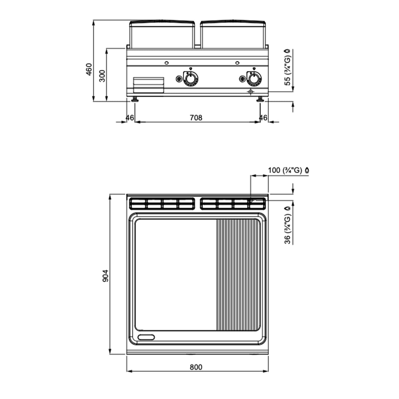 Gas Bratplatte - 20 kW - Glatt & Gerillt