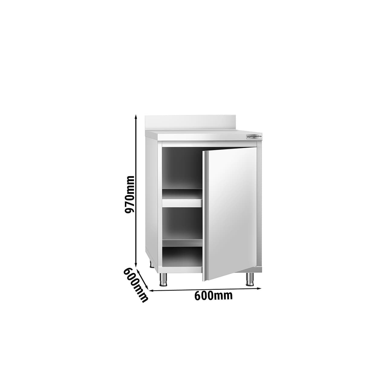 Edelstahl Arbeitsschrank PREMIUM - 600x600mm - mit Flügeltür & Aufkantung