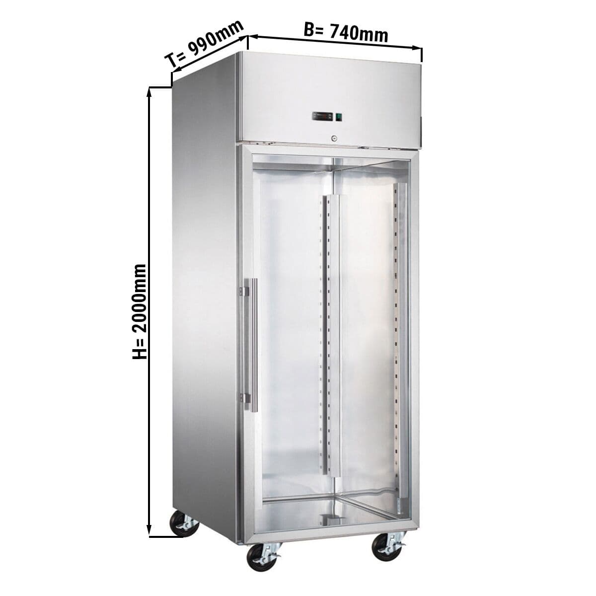 Bäckerei-Kühlschrank Edelstahl ECO - EN 60x80 - 800 Liter - mit 1 Glastür