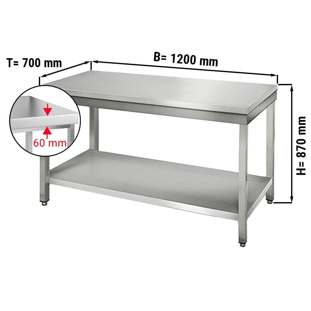 Edelstahl Arbeitstisch ECO - 1200x700mm - mit Grundboden ohne Aufkantung