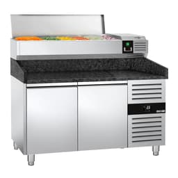 Pizzakühltisch PREMIUM - 1500x800mm - mit 2 Türen - inkl. Kühlaufsatzvitrine - 6x GN 1/3