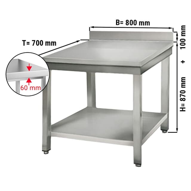 Edelstahl Arbeitstisch ECO - 800x700mm - mit Grundboden & Aufkantung