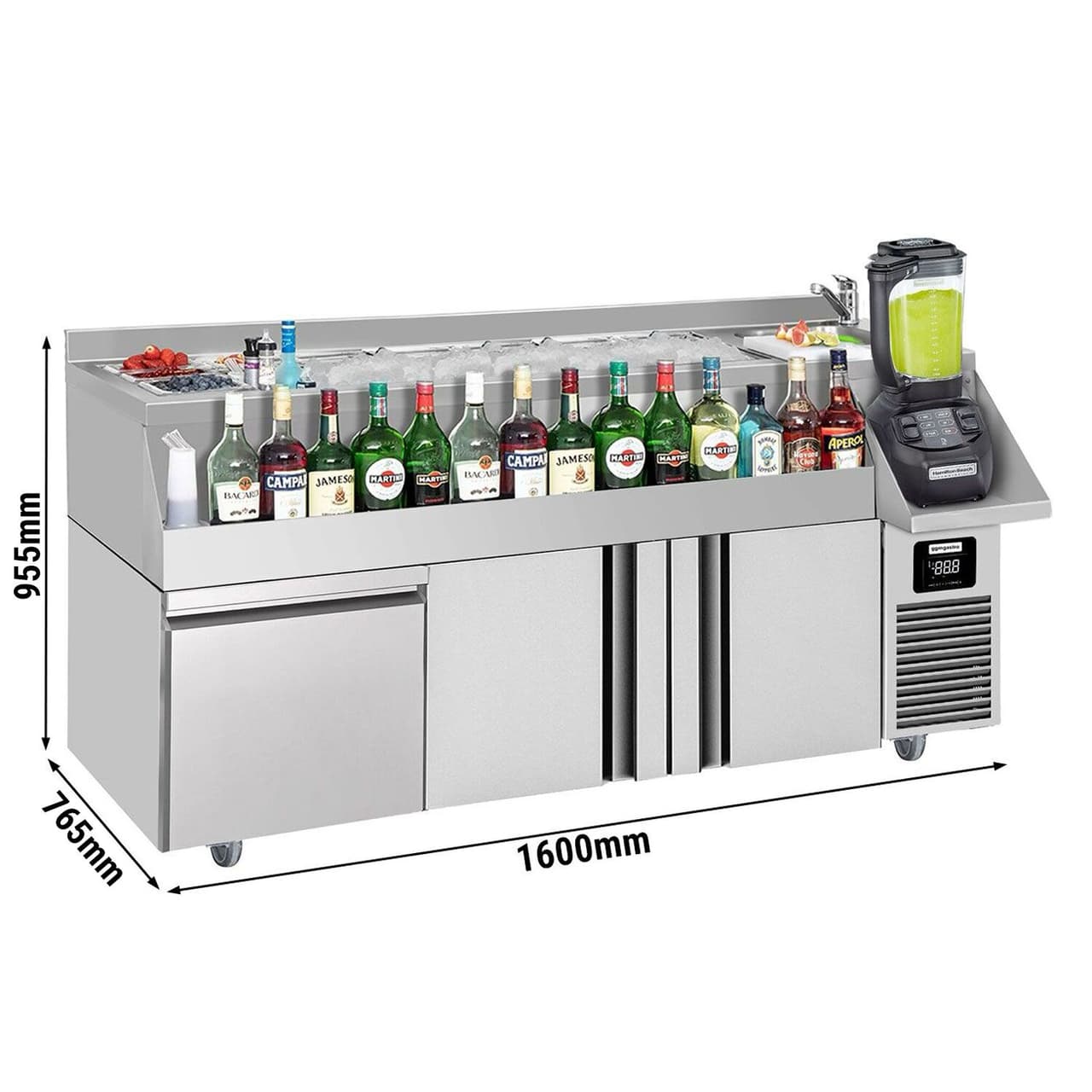 Bar- & Getränkekühltisch - 1600x600mm - 235 Liter - mit 2 Türen, 1 Schublade & Ablagen