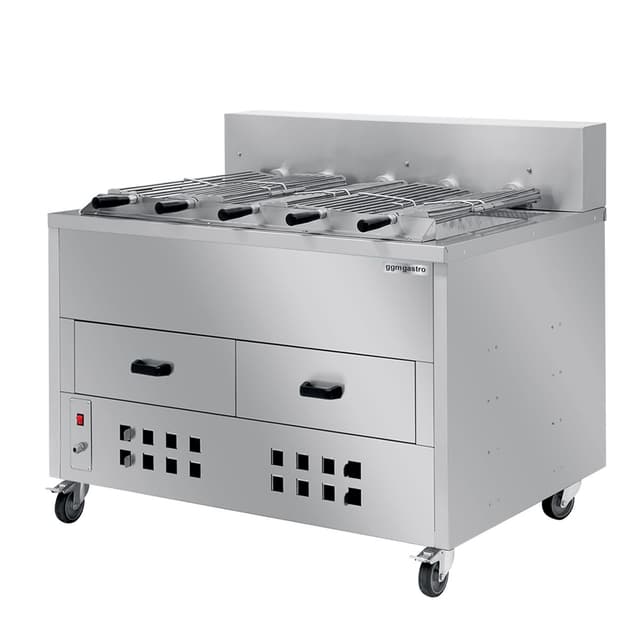 Holzkohlegrill/ Röster für Hähnchen - 1200mm - mit 5 Spieße