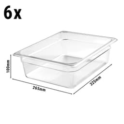 (6 Stück) CAMBRO | CAMWEAR® -  Polycarbonat GN 1/2 Behälter - Clear - Tiefe: 100mm