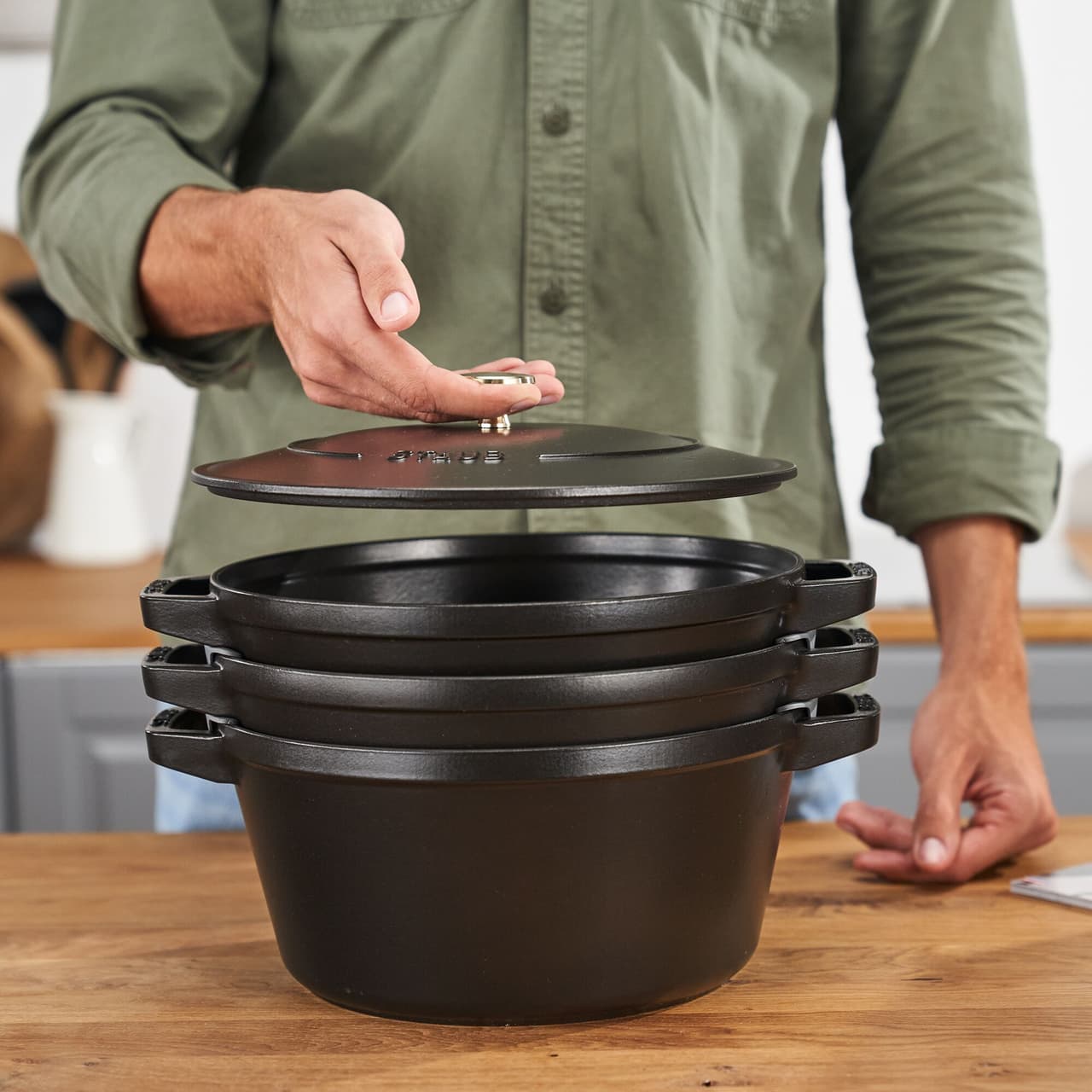 STAUB | STACKABLE SET - Kochtopfset - 3-tlg - Ø 240mm - Gusseisen - Schwarz