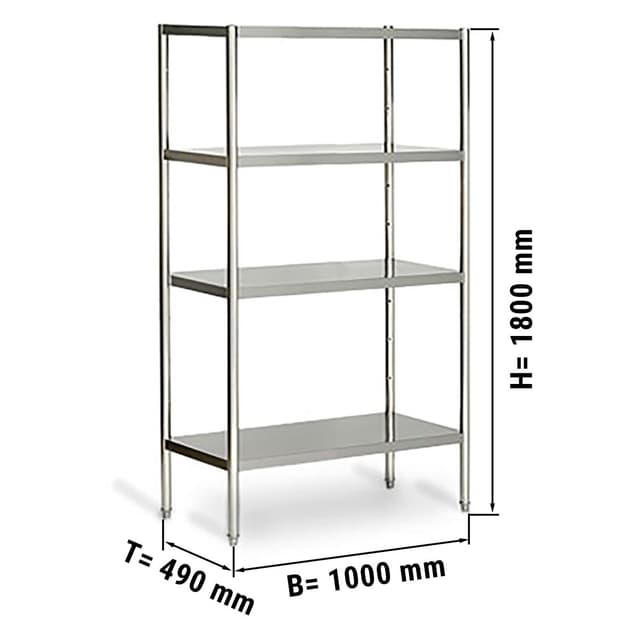 Edelstahlregal ECO - 1000x490mm - mit 4 Ablagen (VERSTELLBAR)