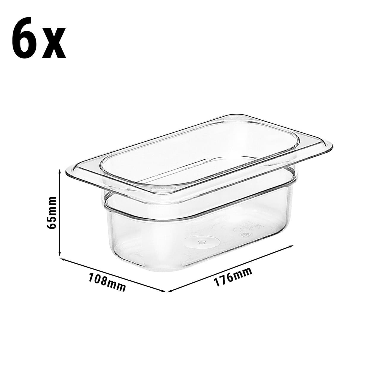 (6 Stück) CAMBRO | CAMWEAR® -  Polycarbonat GN 1/9 Behälter - Clear - Tiefe: 65mm