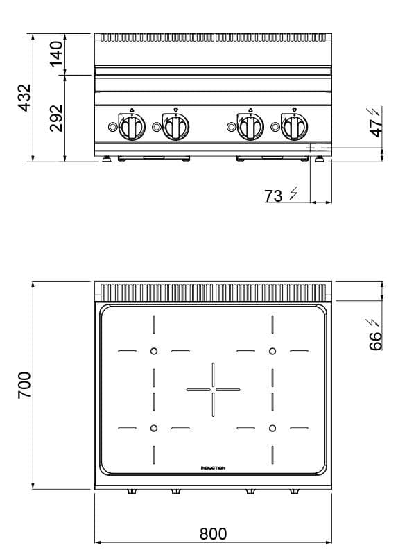 Induktionsherd - 14 kW - 4 Kochfelder