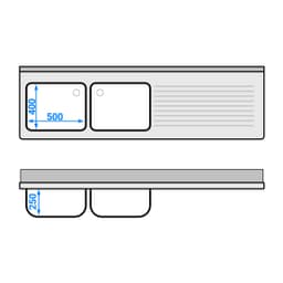 Spülmaschinen-Spültisch - 2000x600mm - mit 2 Becken links