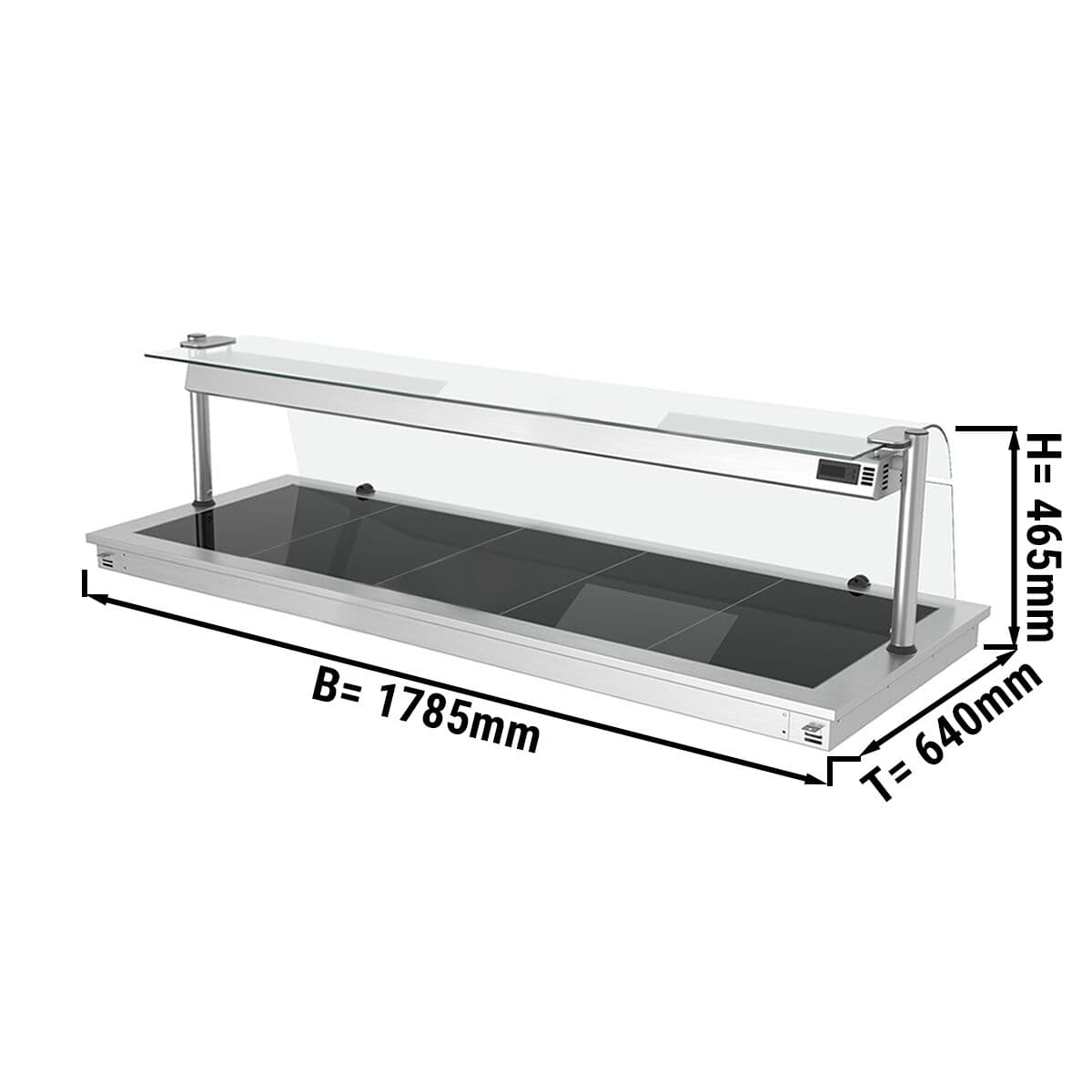 Einbau Warmhalteplatte - 1,8m - 5x GN 1/1 - mit Glas-Hustenschutz